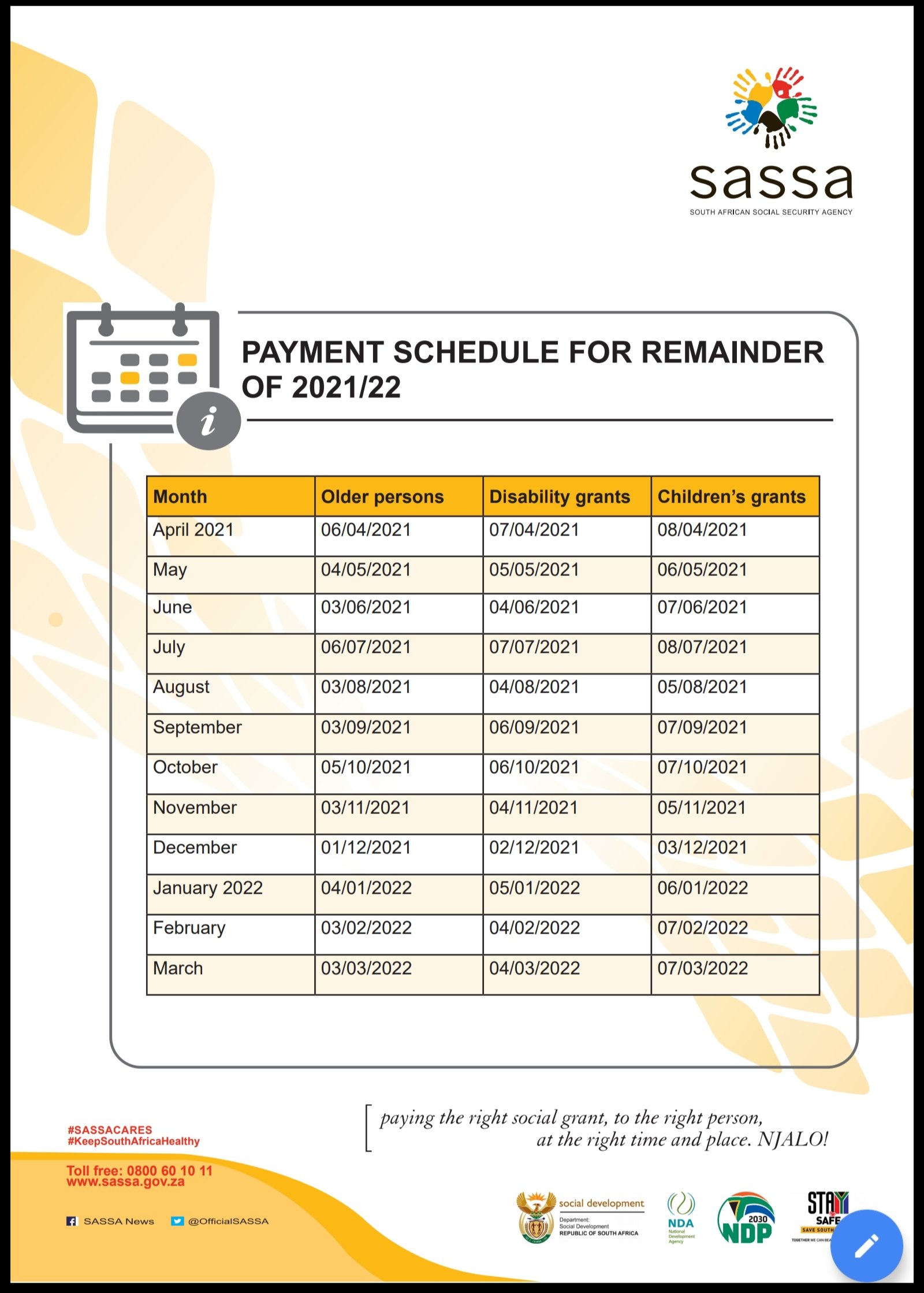 All SASSA Grant Payment Dates For The Rest Of 2021 2022 Khabza Career 