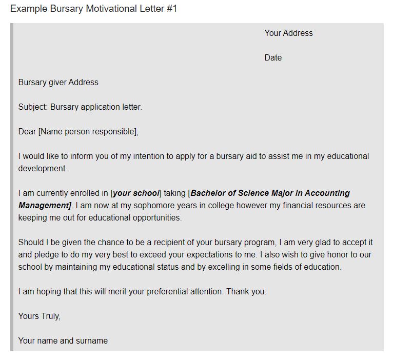 example of application letter for bursary