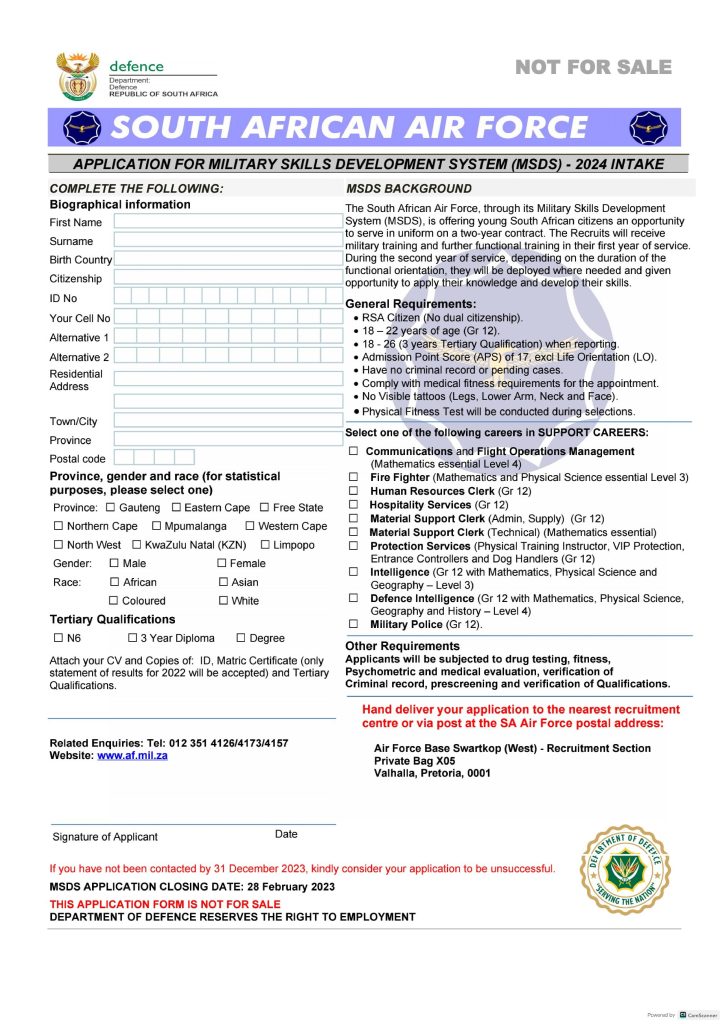 South African Air Force Military Training Programme 2023 2024   SA Air Force MSDS General Application 2023 Page 001 724x1024 